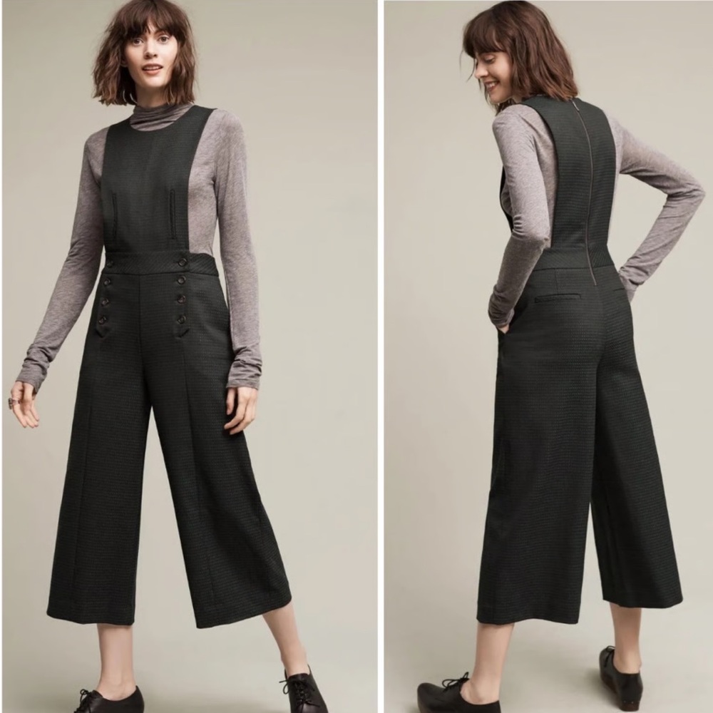Anthropologie Cartonnier Bibbed Cropped Wide Leg Jumpsuit